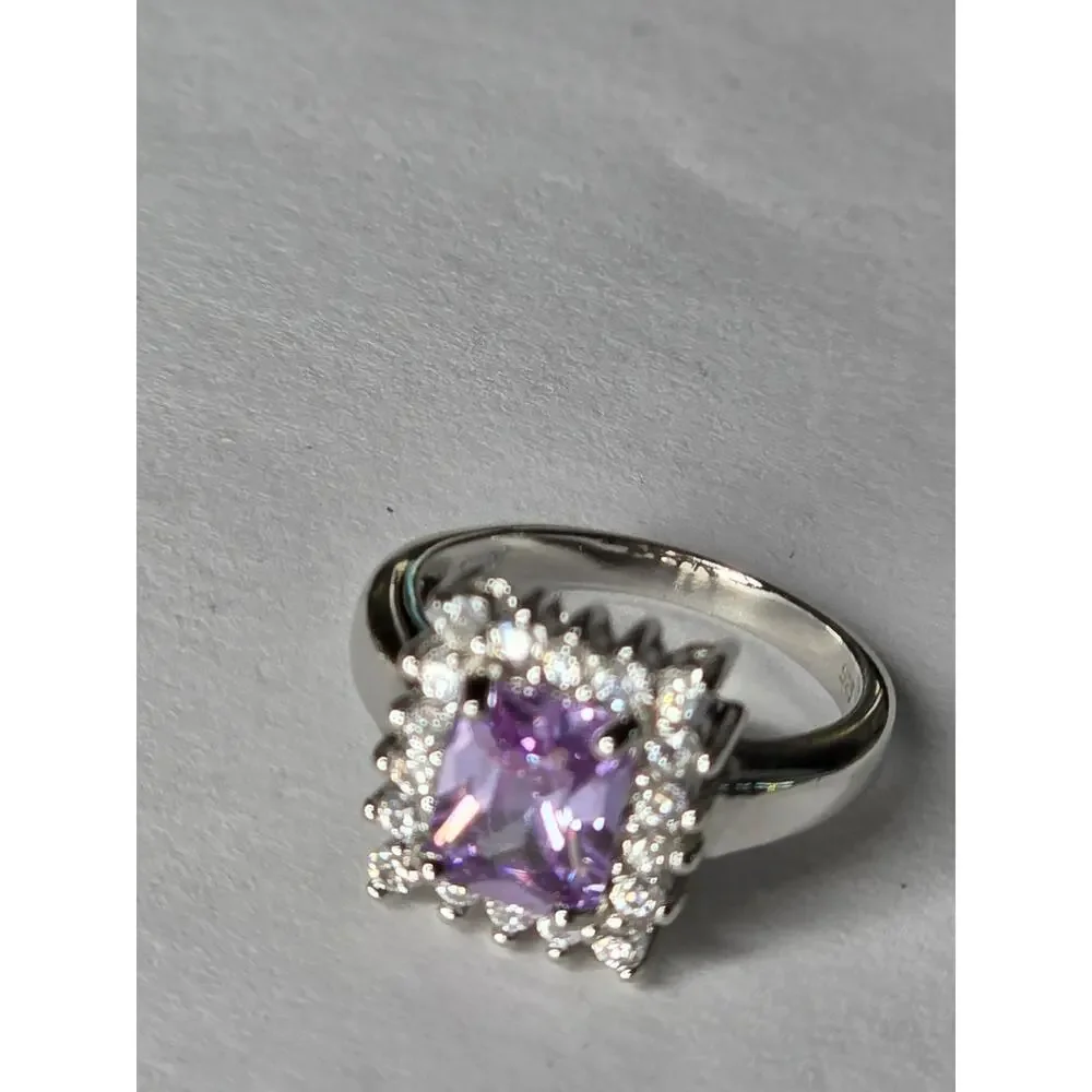 Estate Sale Signed FAS 925 Sterling Silver Purple Cubic Zirconia Ring Size 8